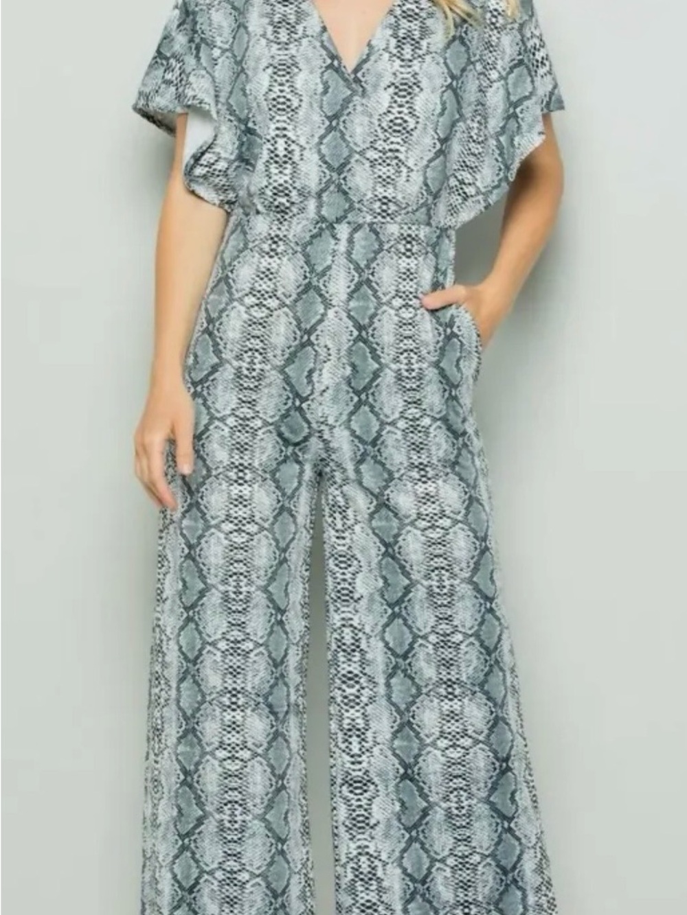 See and Be See Snake-Print Wide Leg Jumpsuit with V-Neck(WORN ONCE)